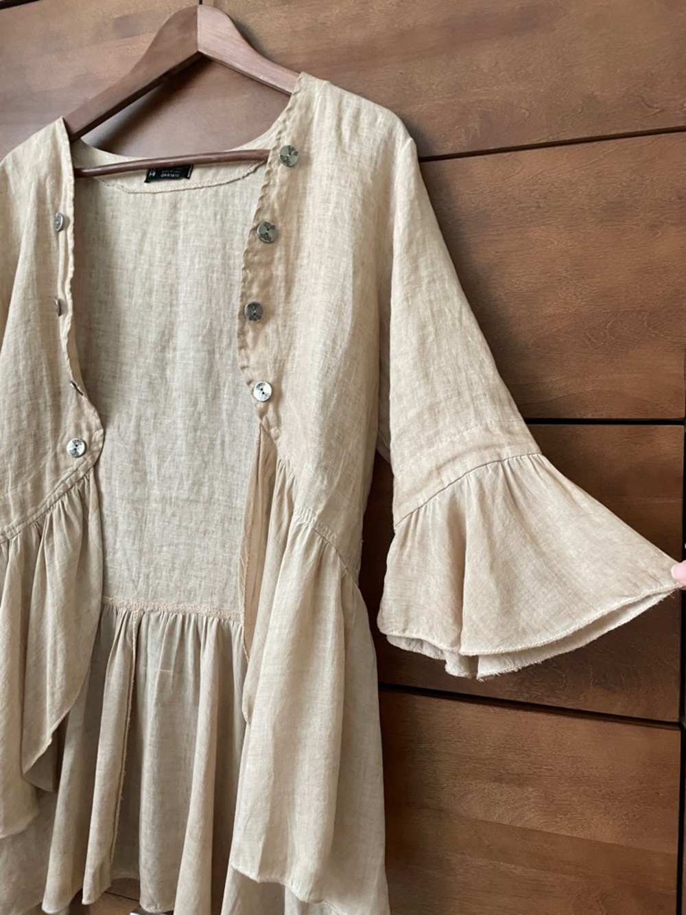 Bella Amore Made in Italy Linen-Look Ruffle Cardigan Boho Peplum Beige - Picture 4 of 15